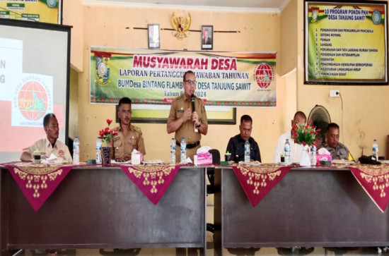 Musyawarah Desa Laporan Pertanggung Jawaban Tahunan BUMDesa Bintang Flamboyan Desa Tanjung Sawit.